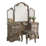 ACME Northville Vanity Desk with Mirror and Stool, Antique Champagne