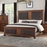 ACME Vibia Queen Bed, Brown Fabric and Cherry Oak