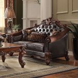 ACME Vendome II Loveseat with 3 Pillows in 2-Tone Dark Brown PU and Cherry