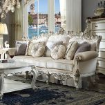ACME Picardy II Sofa with 7 Pillows, Fabric and Antique Pearl