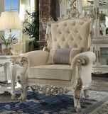 ACME Picardy II Accent Chair with 1 Pillow, Fabric and Antique Pearl