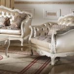 ACME Chantelle Chair Furniture Living Room Sets in Rose Gold Faux Leather/Fabric & Pearl White