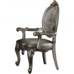 ACME Versailles Arm Chair, Silver PU & Antique Platinum - Set of 2