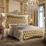 Homey Design HD-8019 Eastern King Bed in Antique Ivory / Metallic Antique Gold