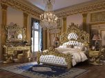 Homey Design HD-8086 4pc California King Bedroom Set in Metallic Bright Gold