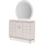 AICO Michael Amini Glimmering Heights Upholstered Dresser With Mirror