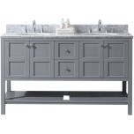 Virtu USA Winterfell 60" Double Sink Bathroom Vanity Cabinet in Grey - ED-30060-WMRO-GR-NM