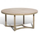 AICO Michael Amini Alta Round Cocktail Table with Travertine Marble Top