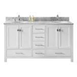 Virtu USA Caroline Avenue 60" Double Bathroom Vanity in White with Marble Top and Round Sink