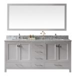 Virtu USA Caroline Avenue 72" Double Square Sink Cashmere Grey Top Vanity in Cashmere Grey with Brushed Nickel Faucet and Mirror