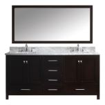 Virtu USA Caroline Avenue 72" Double Square Sink Espresso Top Vanity in Espresso with Brushed Nickel Faucet and Mirror