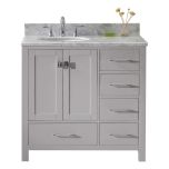 Virtu USA Caroline Avenue 36" Single Bathroom Vanity in Cashmere Grey with Marble Top and Round Sink