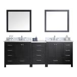 Virtu USA Caroline Premium 90" Double Bathroom Vanity in Zebra Grey with Marble Top and Square Sink with Mirrors