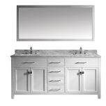 Virtu USA Caroline 72" Double Sink Bathroom Vanity Set in White - MD-2072-WMSQ-WH