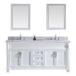 Virtu USA Victoria 72" Double Round Sink Bathroom Vanity Cabinet Set in White