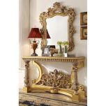 Homey Design HD-8016 Console Table with Mirror in Metallic Bright Gold