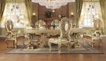 Homey Design HD-8016 7pc Dining Table Set in Metallic Bright Gold