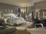 AICO Michael Amini Hollywood Swank 4pc California King Upholstered Bedroom Set in Creamy Pearl
