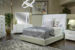 AICO Michael Amini Lumiere 4pc California King Upholstered Panel Bedroom Set in Gray