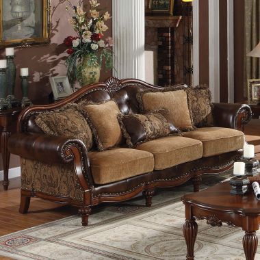 ACME Dreena Sofa with 5 Pillows in PU and Chenille