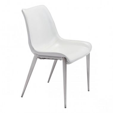 Zuo Modern Magnus Dining Chair in White & Brushed Stainless Steel - Set of 2
