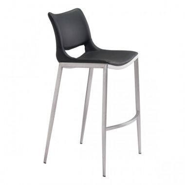 Zuo Modern Ace Bar Chair in Black & Brushed Stainless Steel - Set of 2