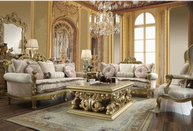 Homey Design HD-105 3pc Livingroom Set in Metallic Bright Gold