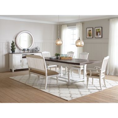 Coaster Simpson 6pc Rectangular Dining Table Set in Vintage White and Latte