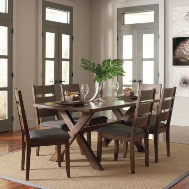 Coaster Alston 7pc X-Shaped Dining Table Set in Knotty Nutmeg