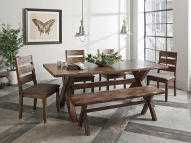 Coaster Alston 6pc X-Shaped Dining Table Set in Knotty Nutmeg