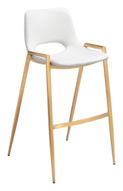 Zuo Modern Desi Barstool in Chair in White and Gold - Set of 2