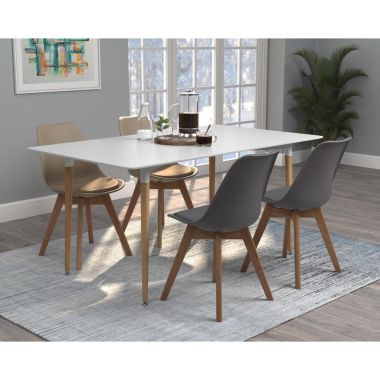 Coaster Breckenridge 5pc Rectangle Dining Table Set in Matte White and Natural Oak