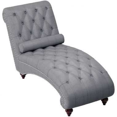 Homelegance Bonne Chaise with Nailhead and Pillow in Gray