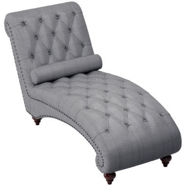 Homelegance Bonne Chaise with Nailhead and Pillow in Dark Gray