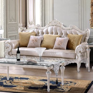 Homey Design HD-13009 Sofa in Antique White / Metallic Silver Highlights