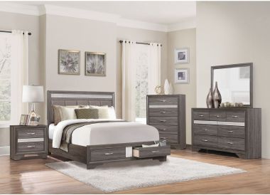 Homelegance Luster 4pc Eastern King Platform Storage Bedroom Set in Gray and Silver Glitter