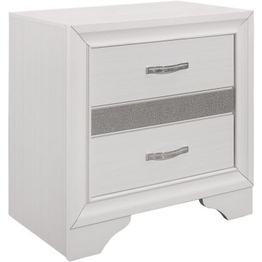 Homelegance Luster Nightstand in White and Silver Glitter
