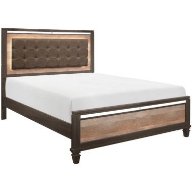 Homelegance Danridge Eastern King Bed with LED Lighting in Brown and Espresso