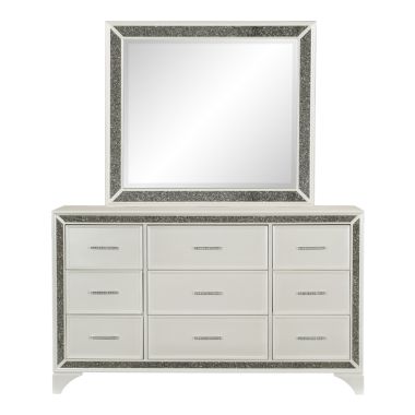 Homelegance Salon Dresser with Mirror in Pearl White Metallic