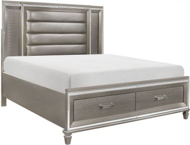 Homelegance Tamsin Eastern king Platform Bed with Footboard Storage, LED Lighting in Silver-Gray Metallic