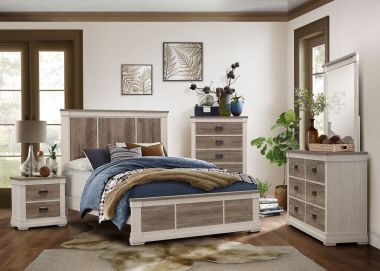 Homelegance Arcadia 4pc Queen Bedroom Set in White and Weathered Gray