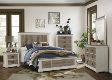 Homelegance Arcadia 4pc California King Bedroom Set in White and Weathered Gray