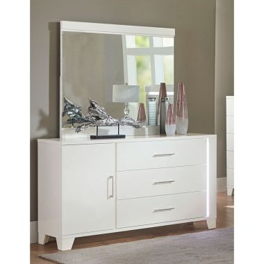 Homelegance Kerren Dresser with Mirror in White High Gloss