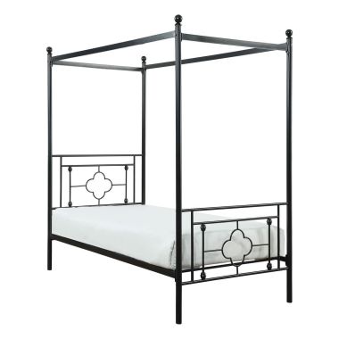 Homelegance Hosta Twin Canopy Metal Bed, Round Post in Black