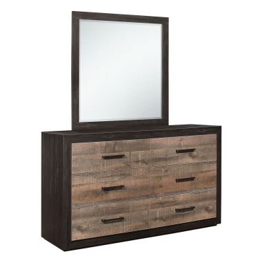 Homelegance Miter Dresser with Mirror in Rustic Mahogany and Dark Ebony