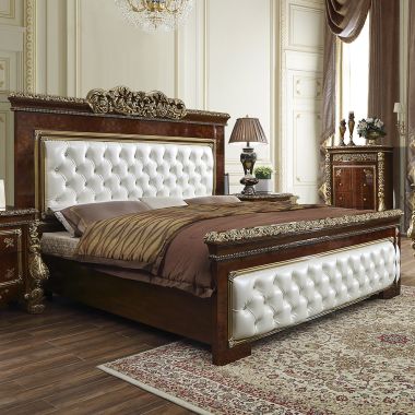 Homey Design HD-1803 California King Bed in Burl / Metallic Antique Gold