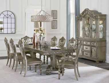 Homelegance Catalonia 9pc Double Pedestal Table Set in Platinum Gold