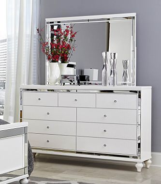 Homelegance Alonza Dresser with Led Lighting Mirror in Brilliant White
