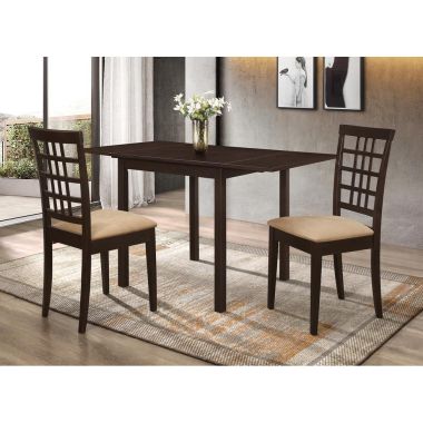 Coaster Kelso 3pc Rectangular Dining Table Set with Drop Leaf in Cappuccino