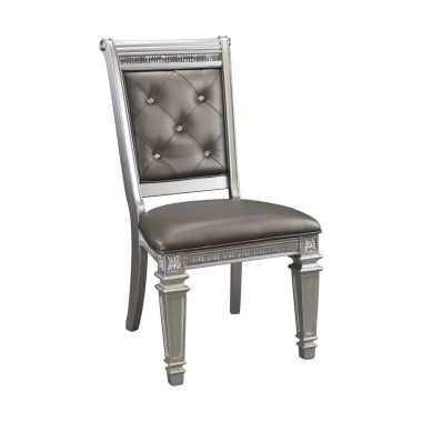 Homelegance Bevelle Upholstered Side Chair in Silver - Set of 2